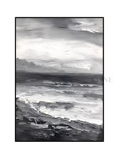 Black and White Beach Oil Painting - Hand Painting