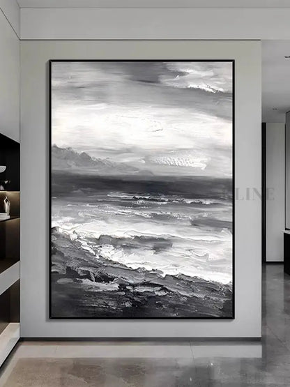 Black and White Beach Oil Painting - Hand Painting