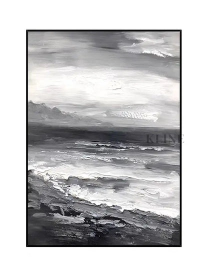 Black and White Beach Oil Painting - Hand Painting