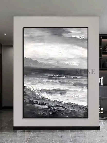 Black and White Beach Oil Painting - Hand Painting