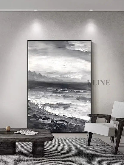 Black and White Beach Oil Painting - Hand Painting