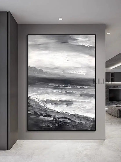 Black and White Beach Oil Painting - Hand Painting
