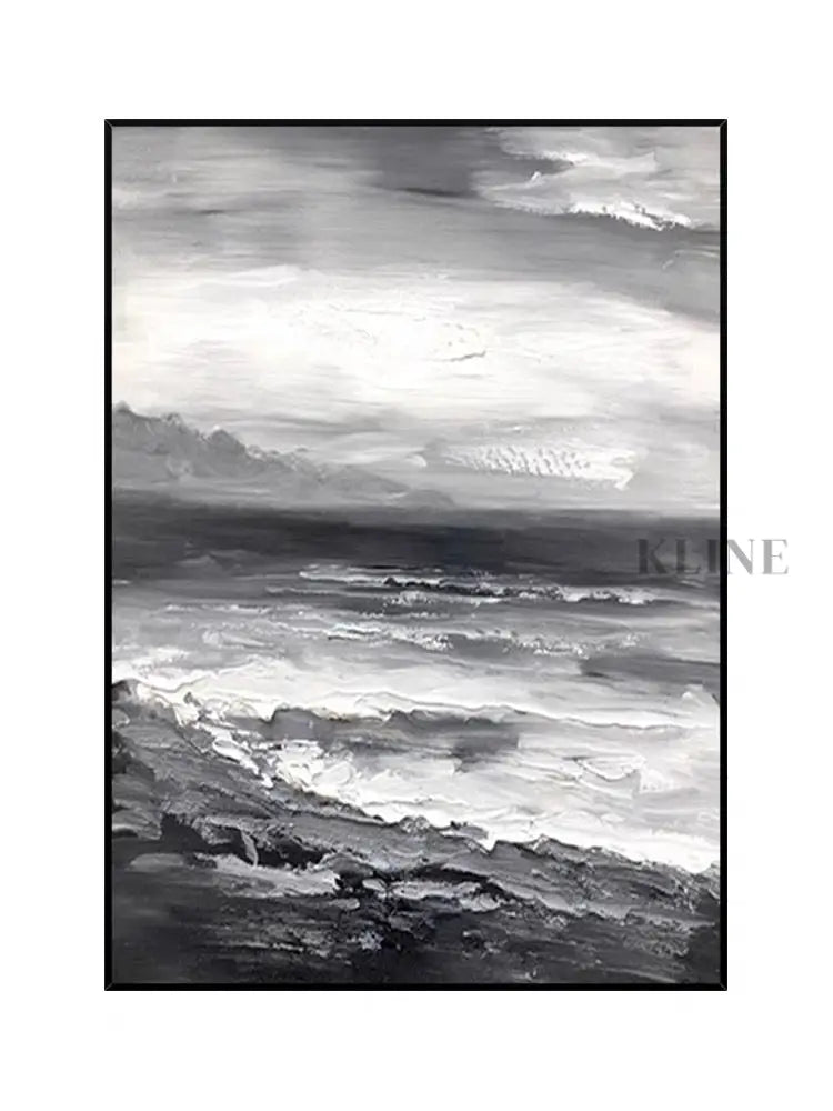Black and White Beach Oil Painting - Hand Painting