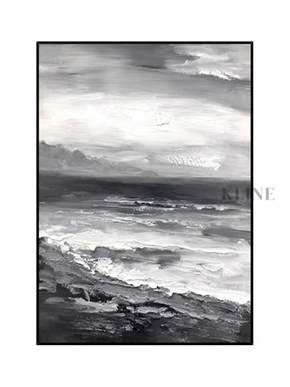 Black and White Beach Oil Painting - Hand Painting