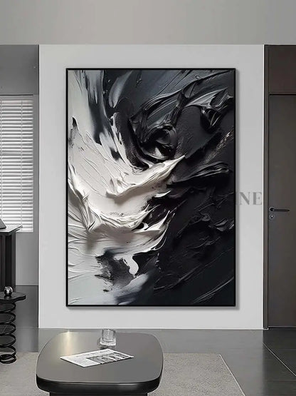 Black and White Blizzard Wall Art - Hand Painting