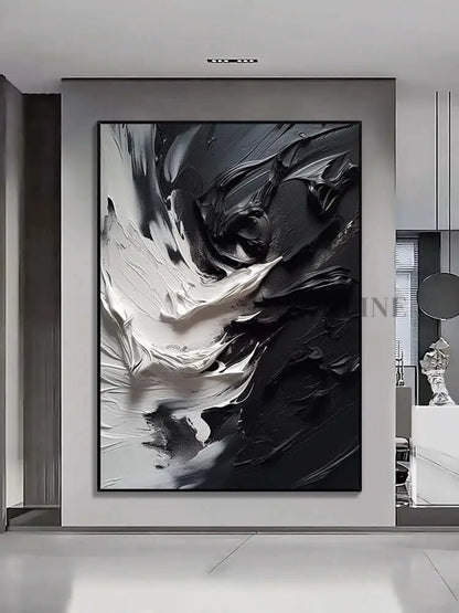 Black and White Blizzard Wall Art - Hand Painting