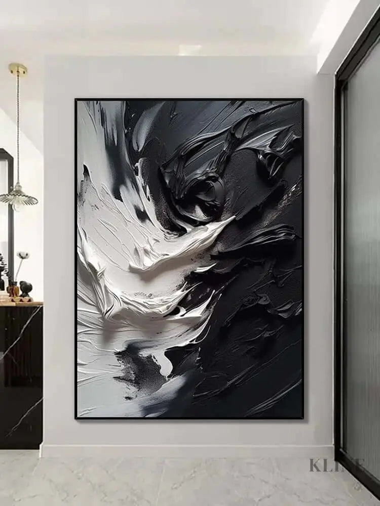 Black and White Blizzard Wall Art - Hand Painting