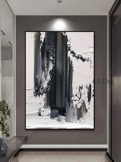 Black and White Brushstroke Textured Oil Painting - Hand Painting