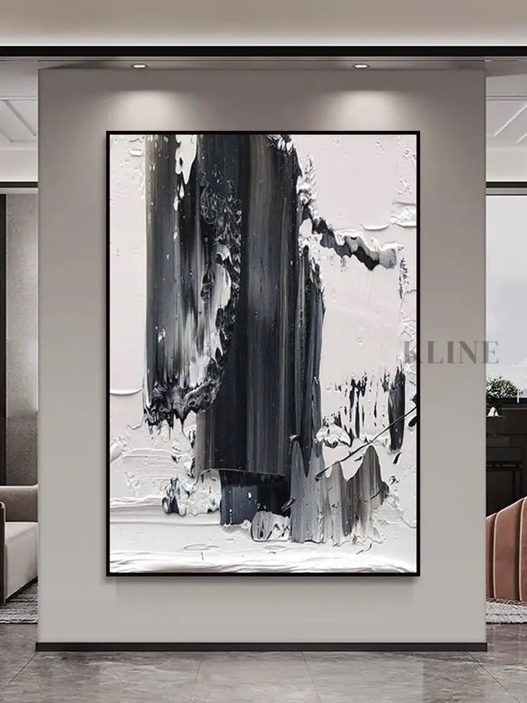 Black and White Brushstroke Textured Oil Painting - Hand Painting لوحات المناظر البحرية