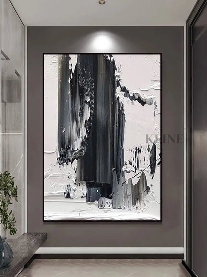 Black and White Brushstroke Textured Oil Painting - Hand Painting