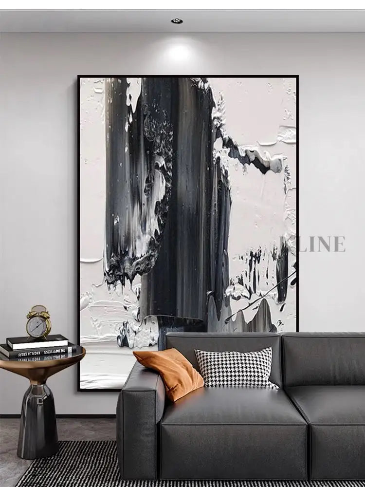 Black and White Brushstroke Textured Oil Painting - Hand Painting لوحات المناظر البحرية
