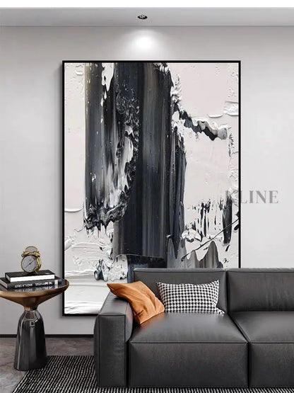 Black and White Brushstroke Textured Oil Painting - Hand Painting