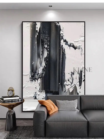 Black and White Brushstroke Textured Oil Painting - Hand Painting