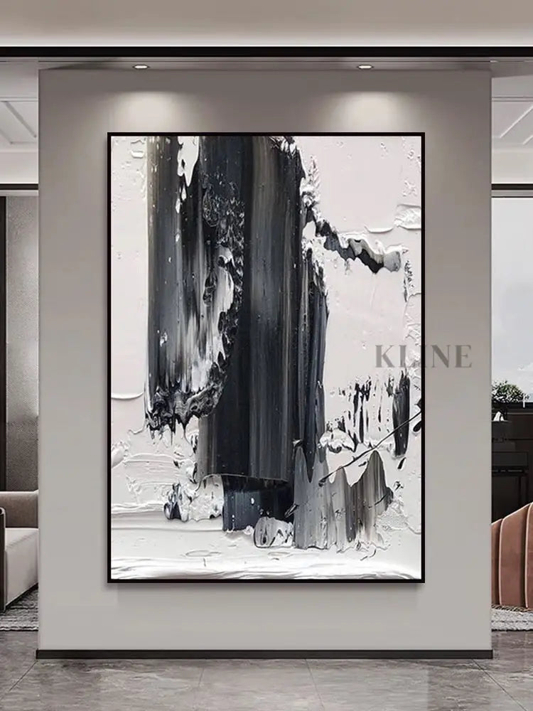 Black and White Brushstroke Textured Oil Painting - Hand Painting