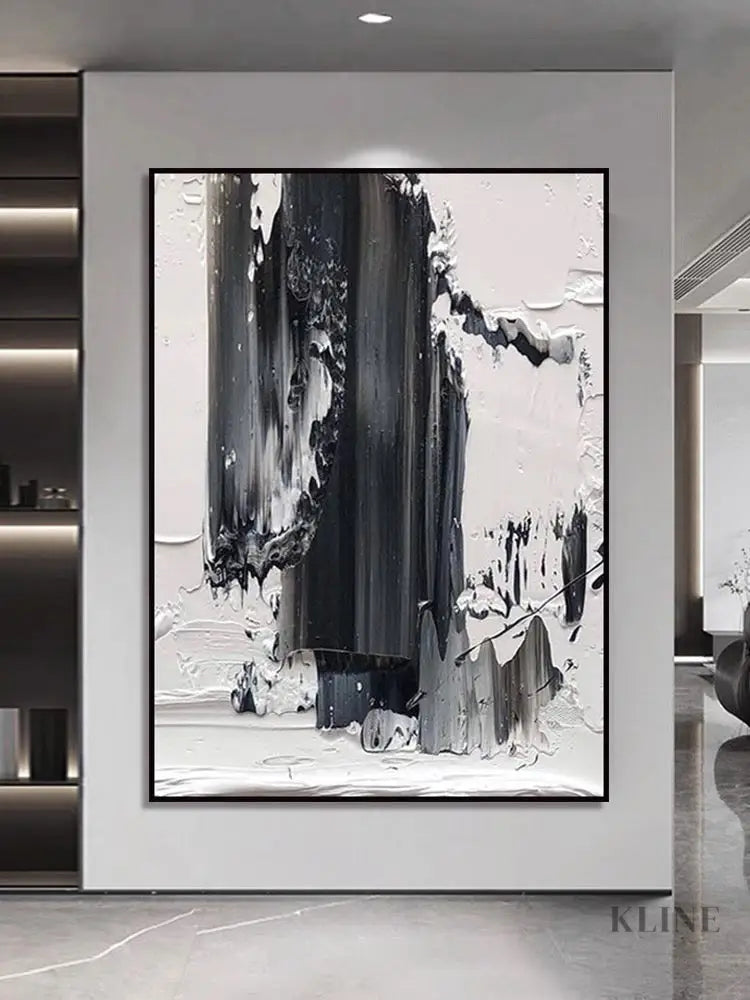 Black and White Brushstroke Textured Oil Painting - Hand Painting