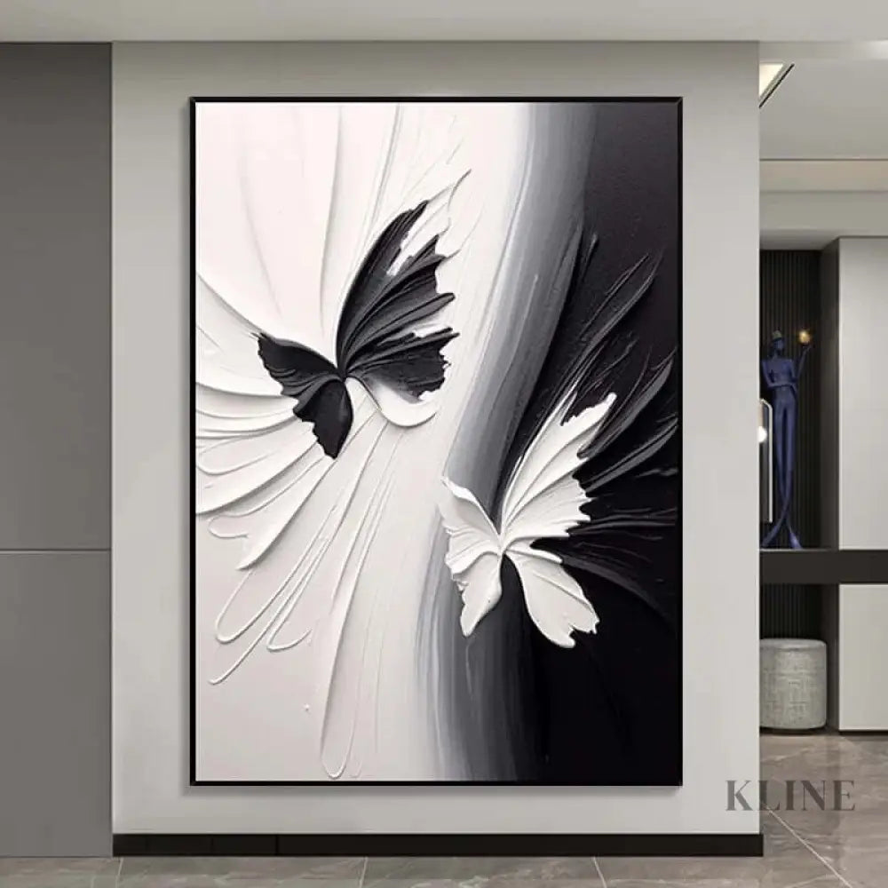 Black and White Butterflies Textured Wall Art - Hand Painting 