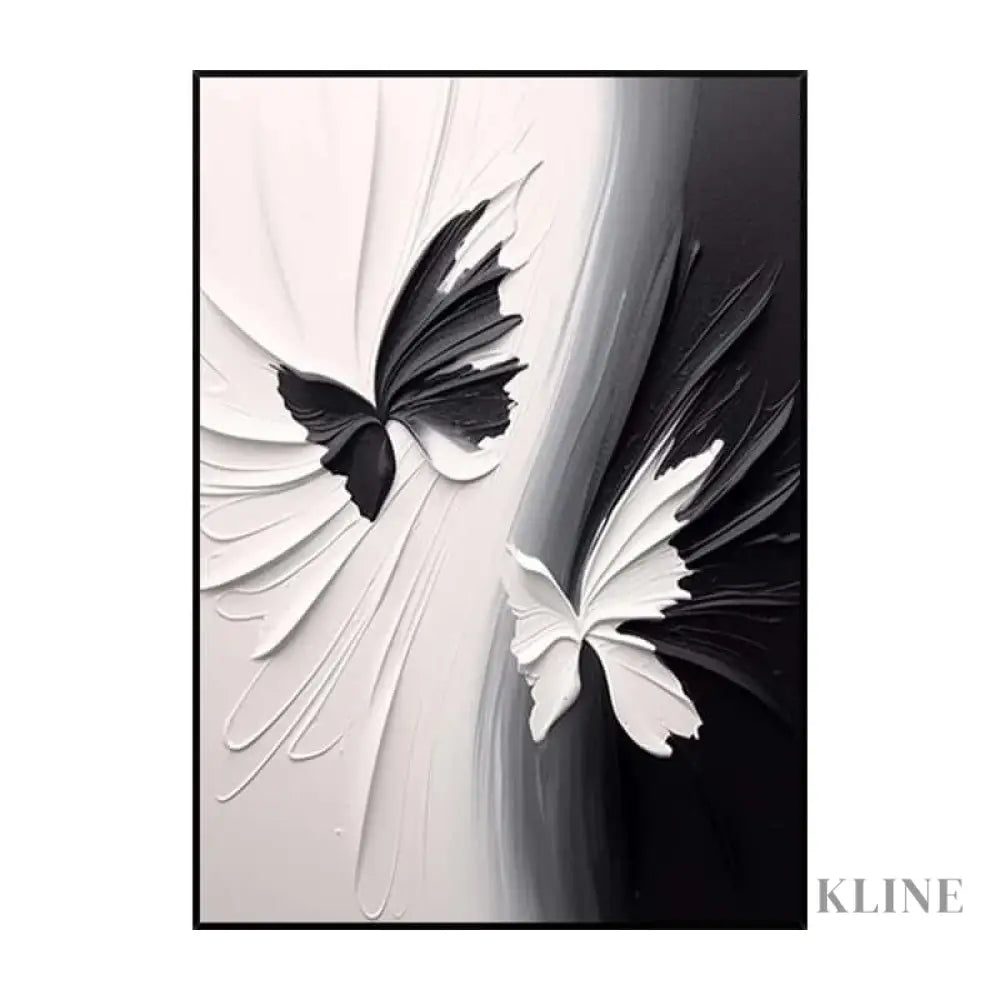 Black and White Butterflies Textured Wall Art - Hand Painting