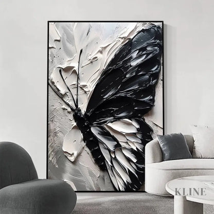 Black and White Butterfly Canvas Oil Painting with Texture - Hand Painting