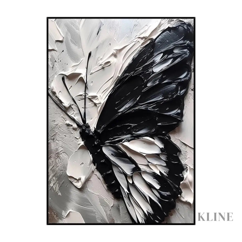 Black and White Butterfly Canvas Oil Painting with Texture - Hand Painting 