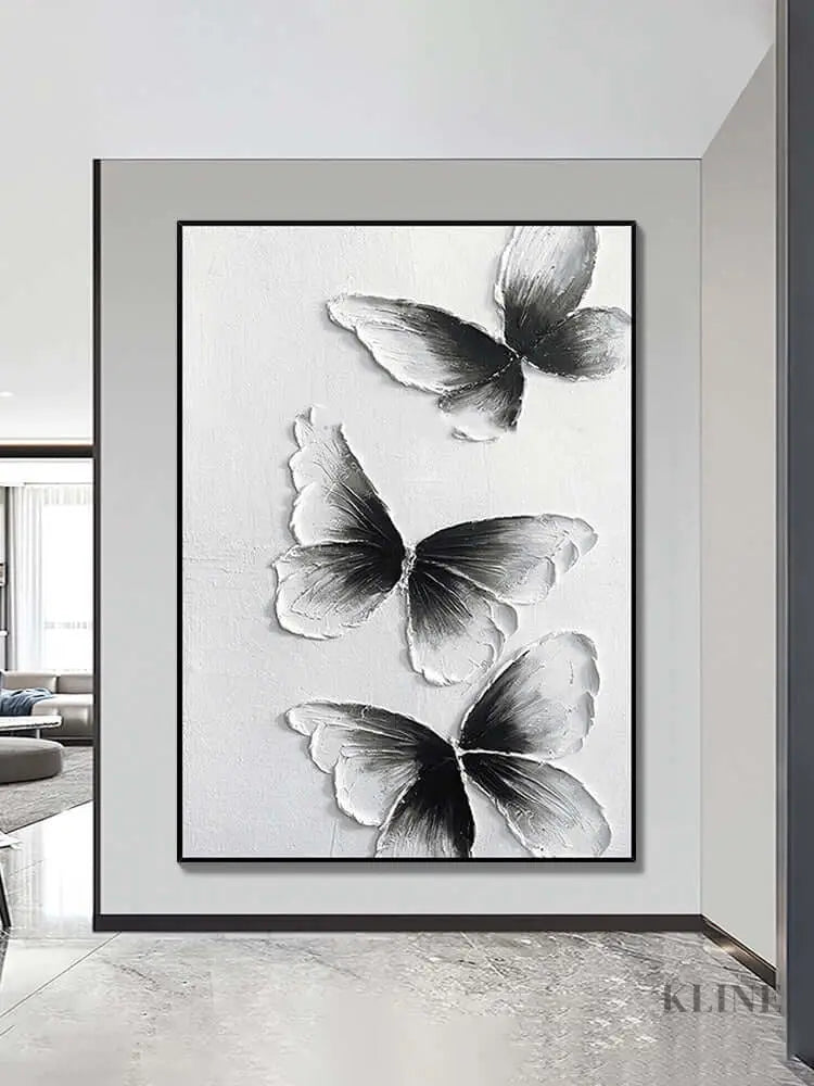 Black and White Butterfly Wall Art - Hand Painting 