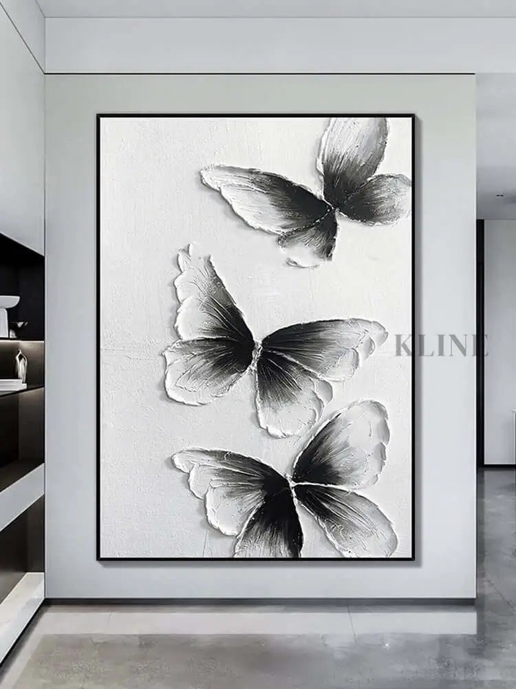 Black and White Butterfly Wall Art - Hand Painting