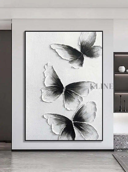Black and White Butterfly Wall Art - Hand Painting