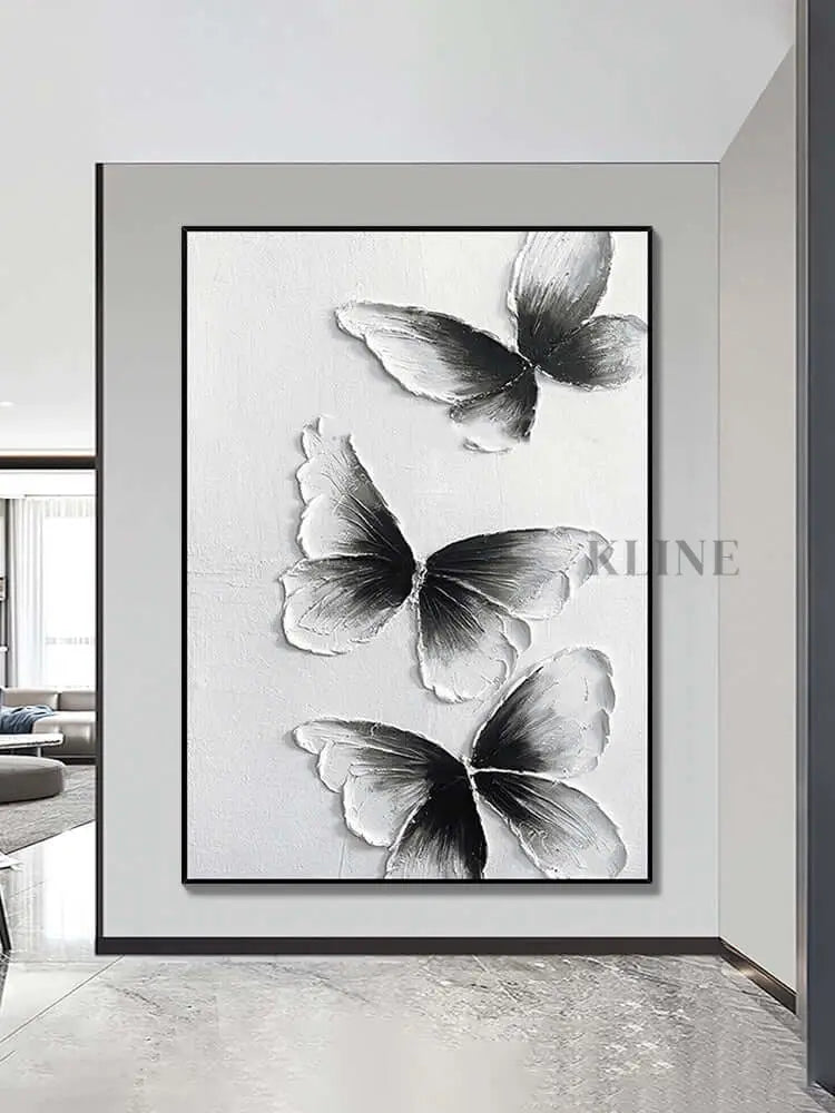 Black and White Butterfly Wall Art - Hand Painting 蝶のアートワーク