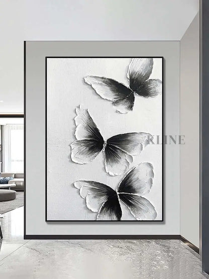 Black and White Butterfly Wall Art - Hand Painting