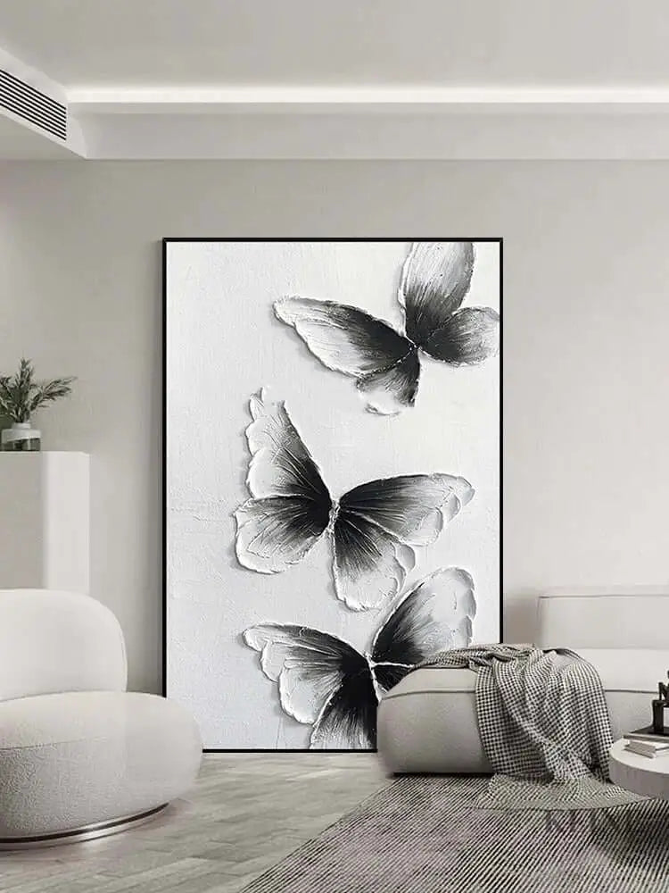 Black and White Butterfly Wall Art - Hand Painting