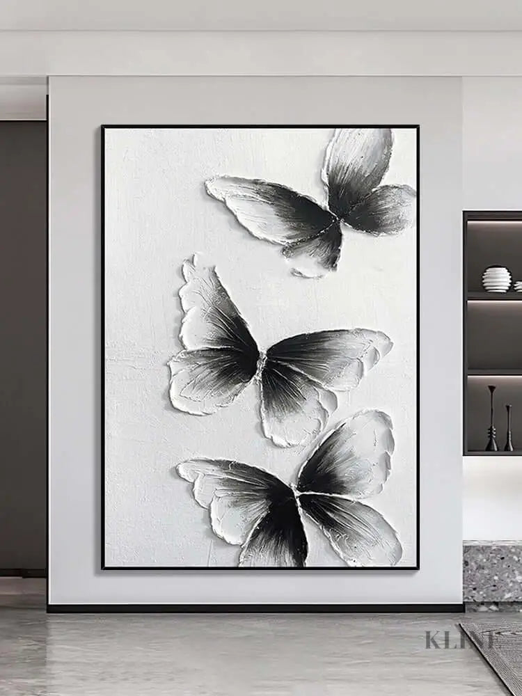 Black and White Butterfly Wall Art - Hand Painting