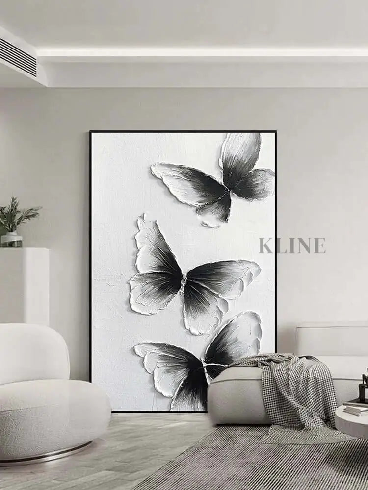 Black and White Butterfly Wall Art - Hand Painting 蝶のアートワーク