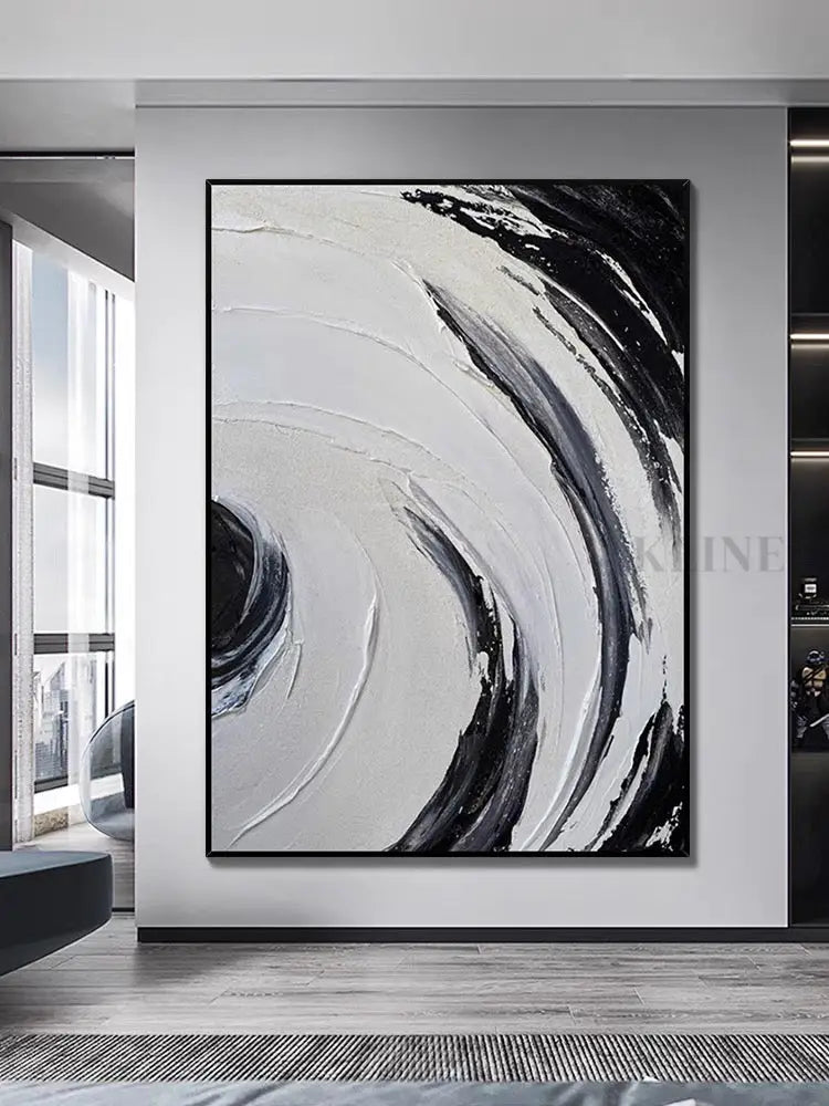 Black and White Circle Brushes Textured Painting - Hand Painting 