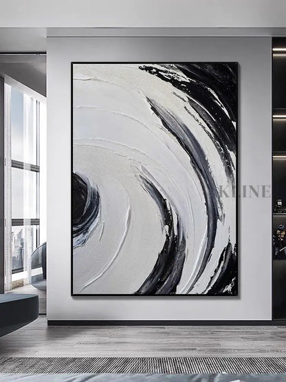 Black and White Circle Brushes Textured Painting - Hand Painting