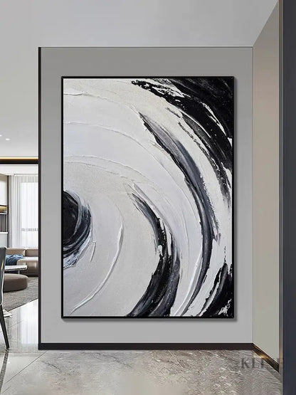 Black and White Circle Brushes Textured Painting - Hand Painting