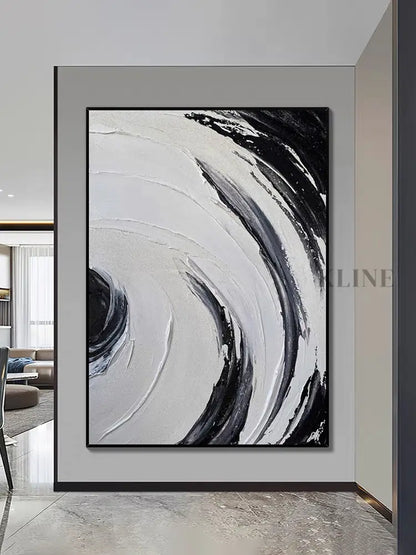 Black and White Circle Brushes Textured Painting - Hand Painting