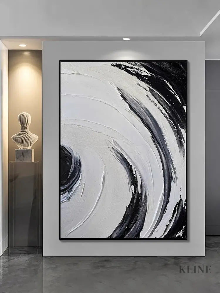 Black and White Circle Brushes Textured Painting - Hand Painting