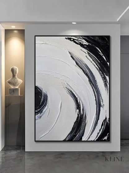 Black and White Circle Brushes Textured Painting - Hand Painting