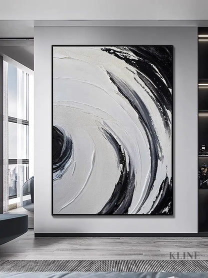 Black and White Circle Brushes Textured Painting - Hand Painting