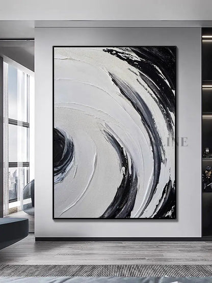 Black and White Circle Brushes Textured Painting - Hand Painting