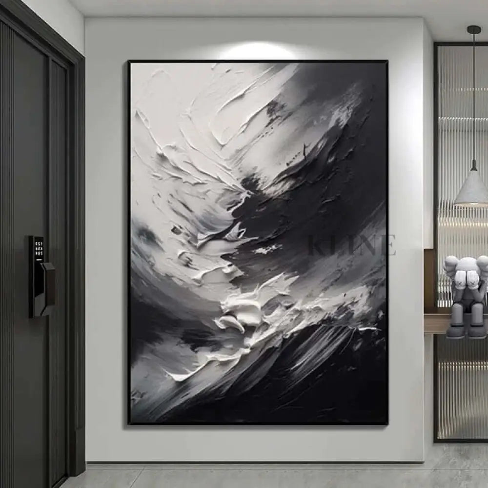 Black and White Clouds Swirling - Hand Painting Arte della parete della sala da pranzo