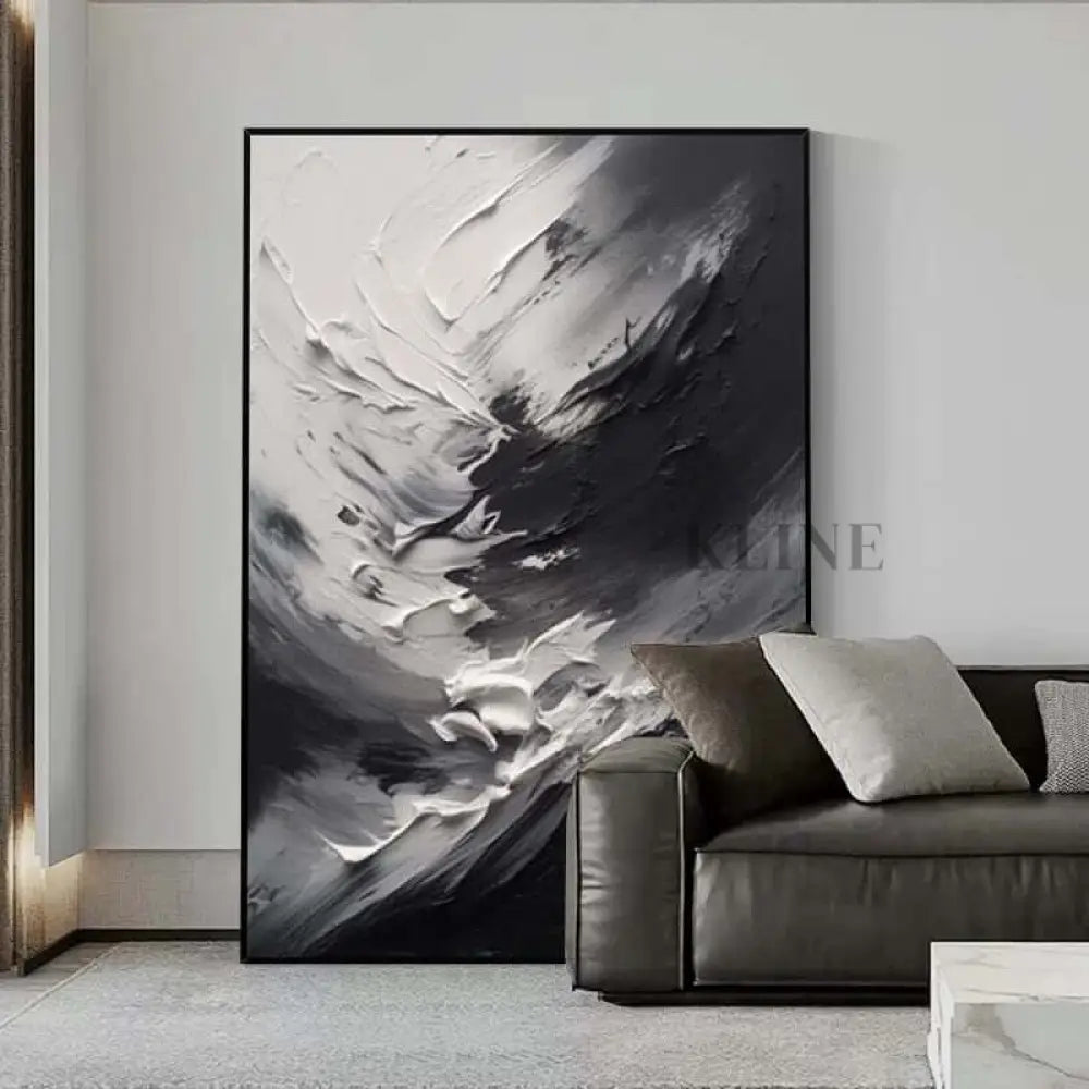 Black and White Clouds Swirling - Hand Painting Arte della parete della sala da pranzo