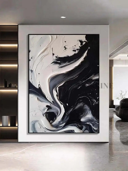 Black and White Cream Flow Texture - Hand Painting