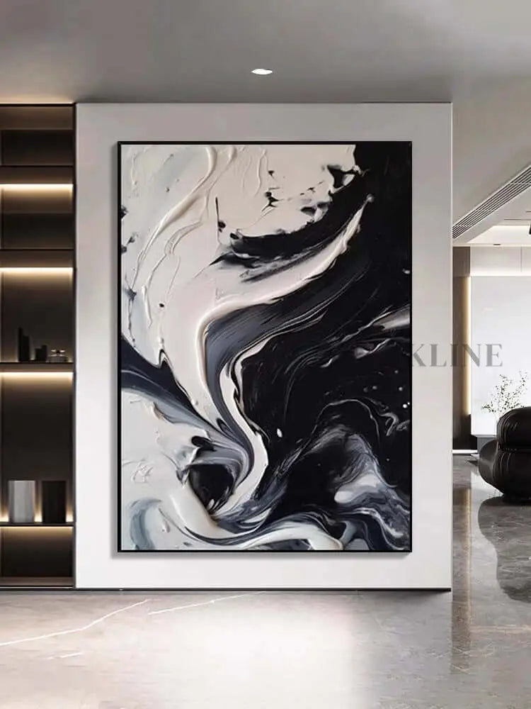 Black and White Cream Flow Texture - Hand Painting 