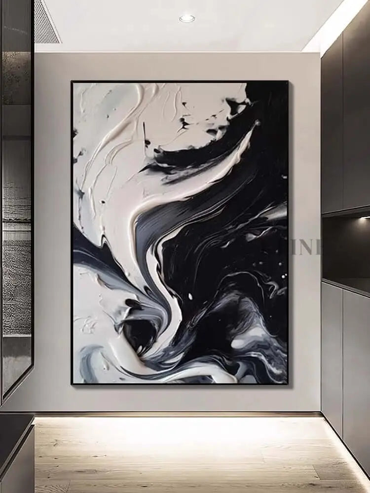 Black and White Cream Flow Texture - Hand Painting Original Paintings for Sale