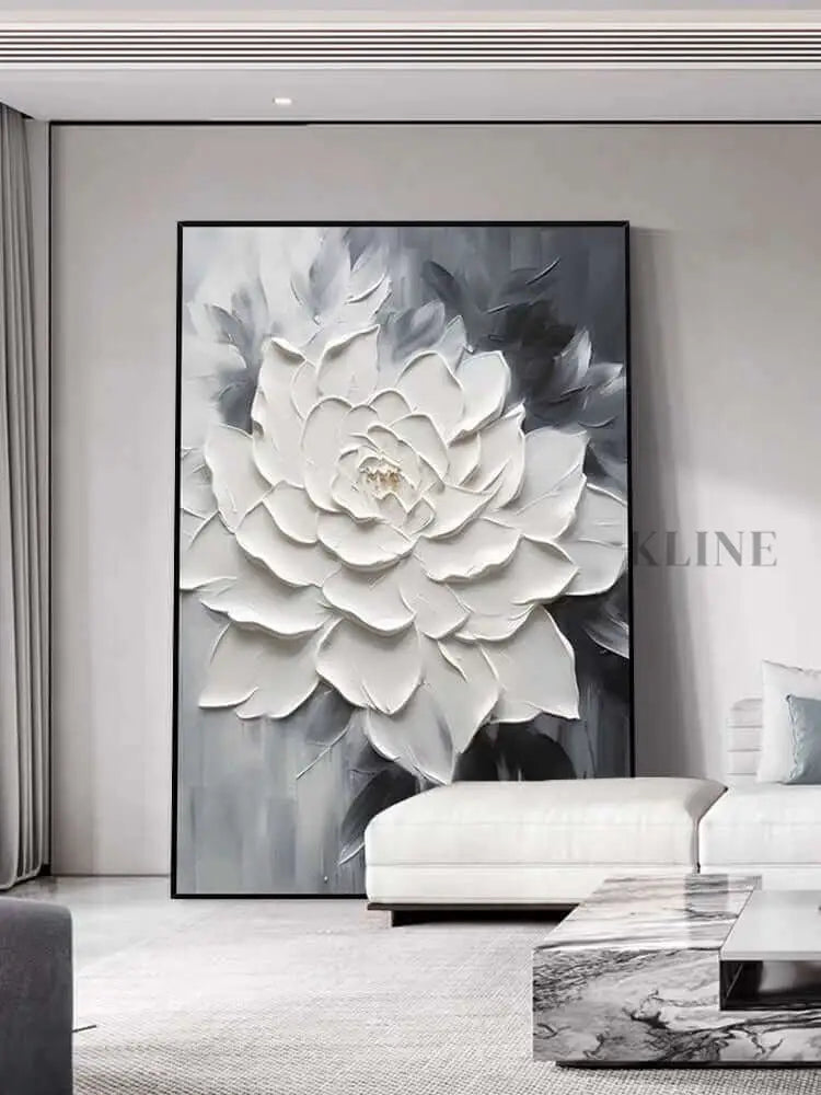 Black and White Floral Heavy Textured - Hand Painting