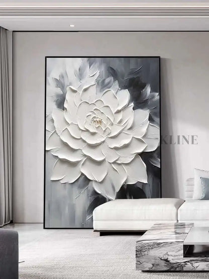 Black and White Floral Heavy Textured - Hand Painting