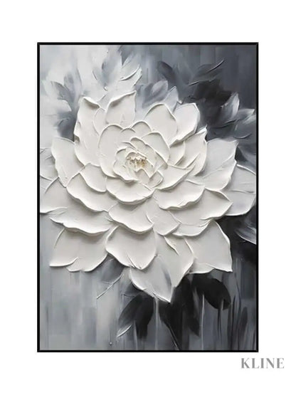 Black and White Floral Heavy Textured - Hand Painting
