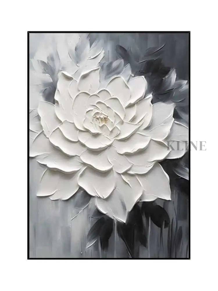 Black and White Floral Heavy Textured - Hand Painting Dining Room Wall Art