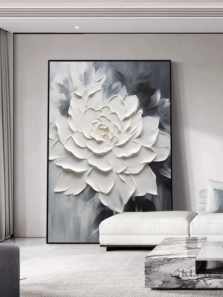 Black and White Floral Heavy Textured - Hand Painting