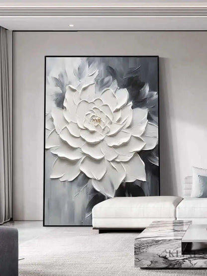 Black and White Floral Heavy Textured - Hand Painting